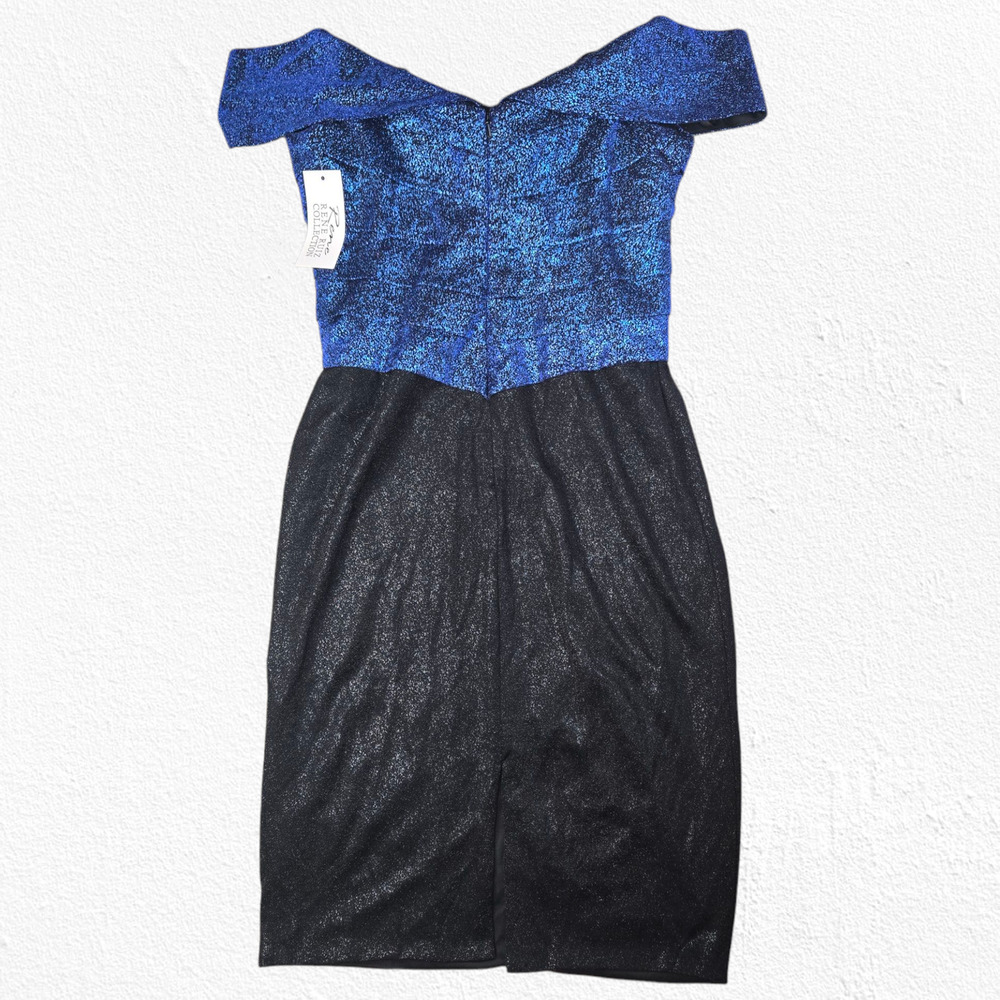 Rene Ruiz Collection Navy Blue Metallic Off Shoulder Ruffle Midi Dress Size 8 - Picture 14 of 14